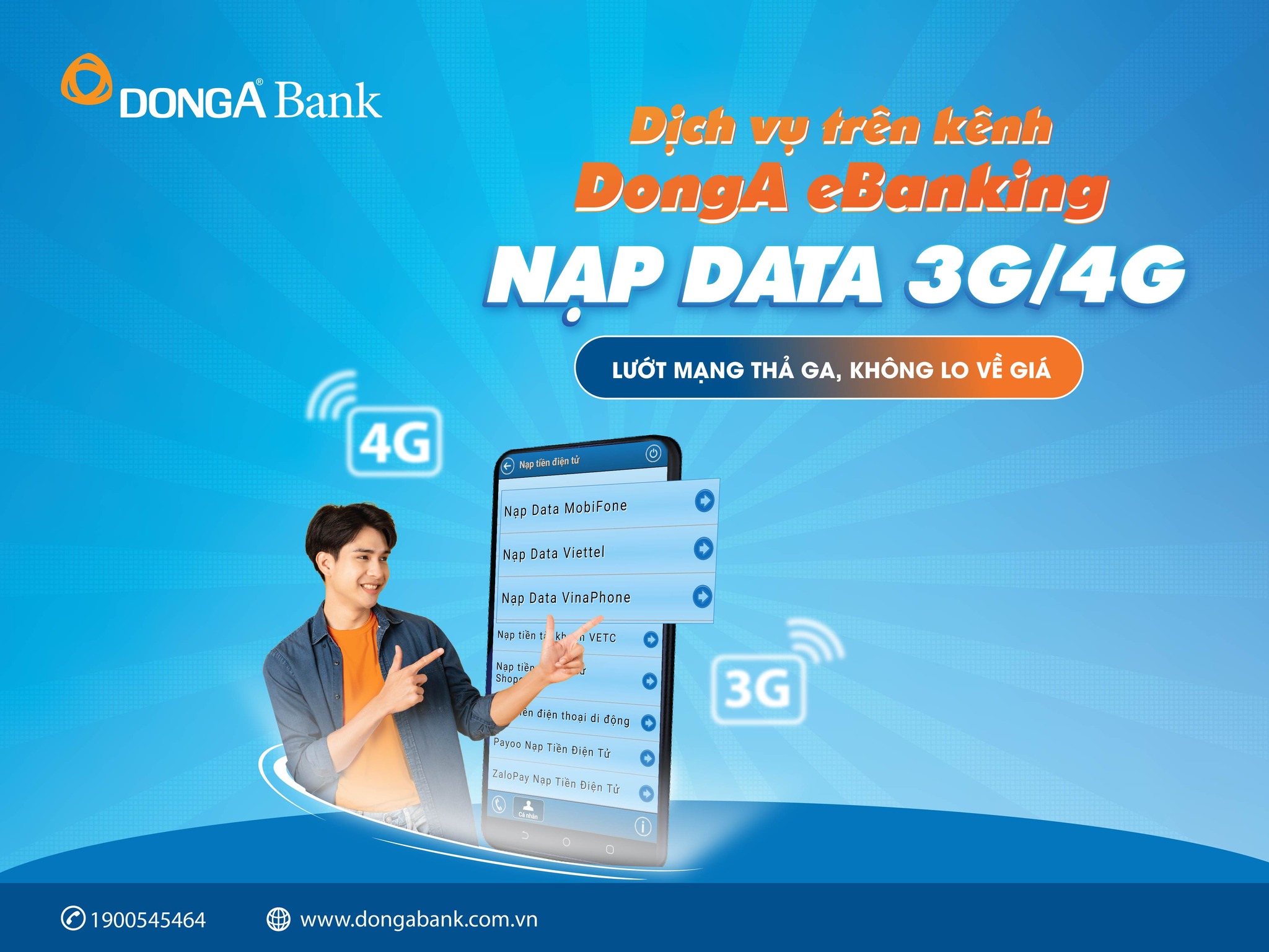 DongA eBanking thêm dịch vụ nạp gói cước Data 3G/4G