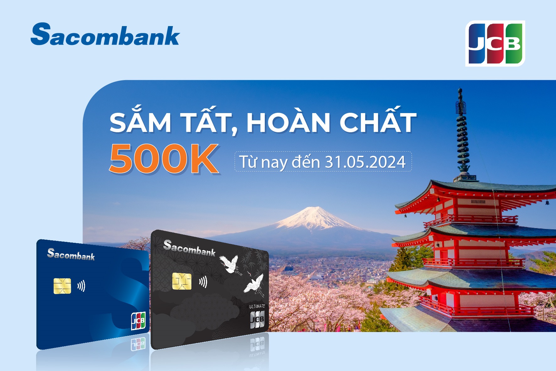 Chủ thẻ Sacombank JCB nhận hoàn tới 500.000 đồng khi giao dịch trực tuyến