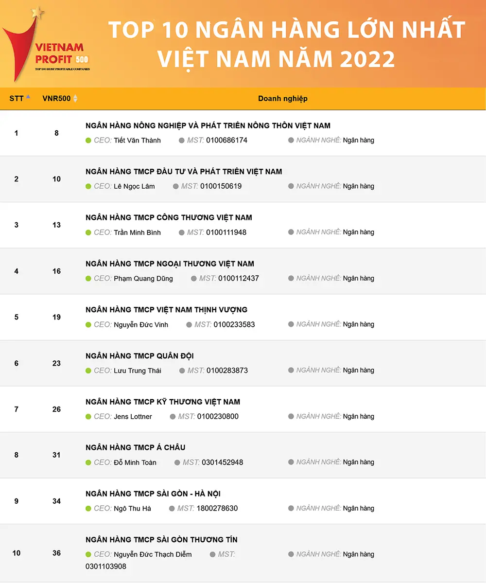 Top 10 ngan hang lon nhat Viet Nam