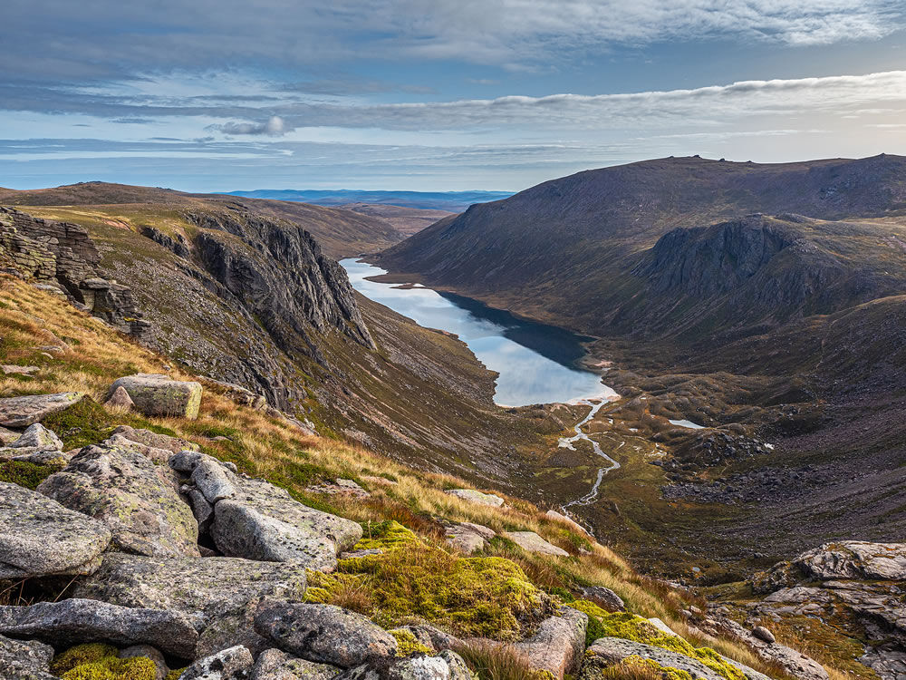 Looking out over the remote and wild Loch Avon deep in the Cairngorm National Park, Scotland