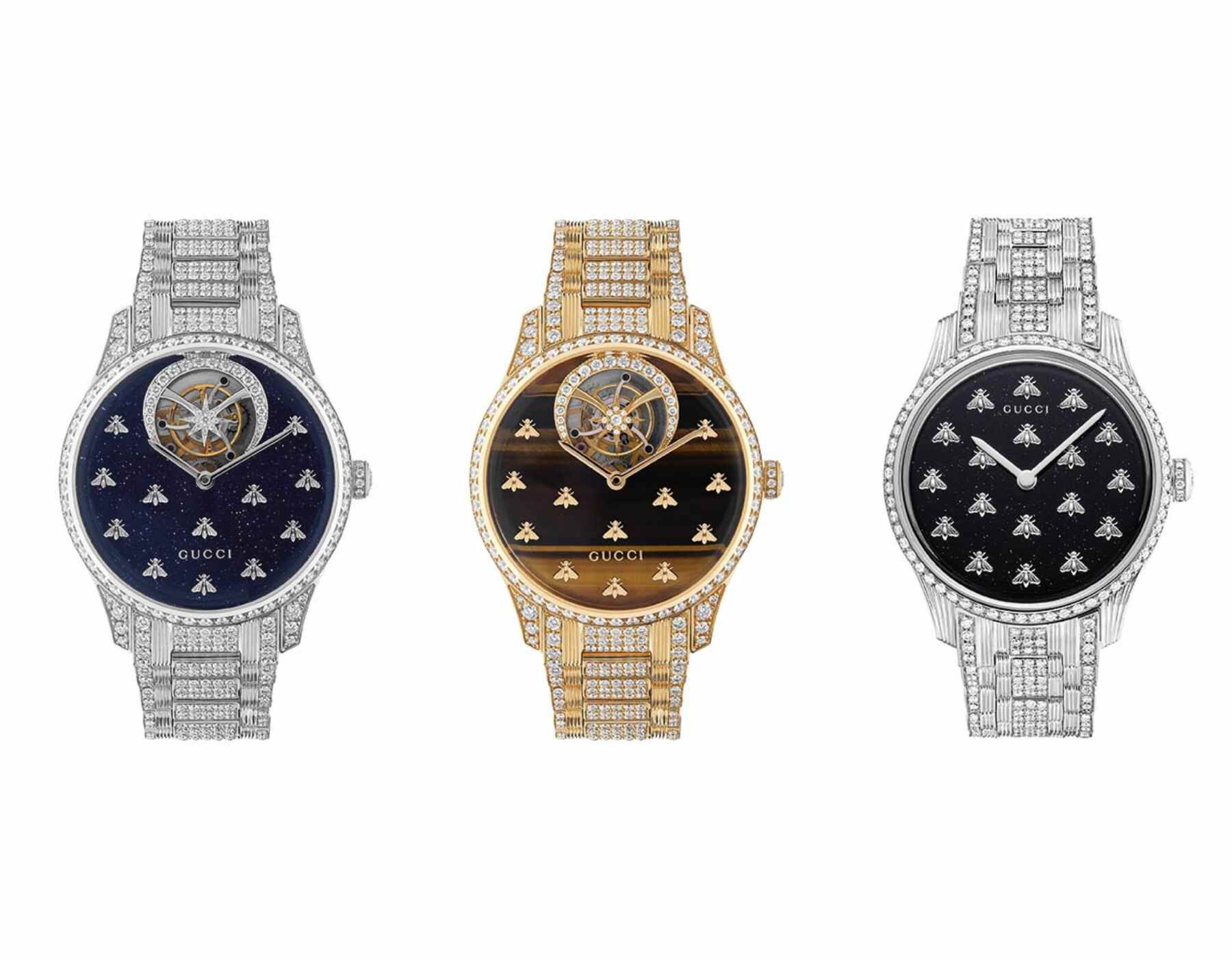 gucci g-timeless dancing bees in gold and white gold