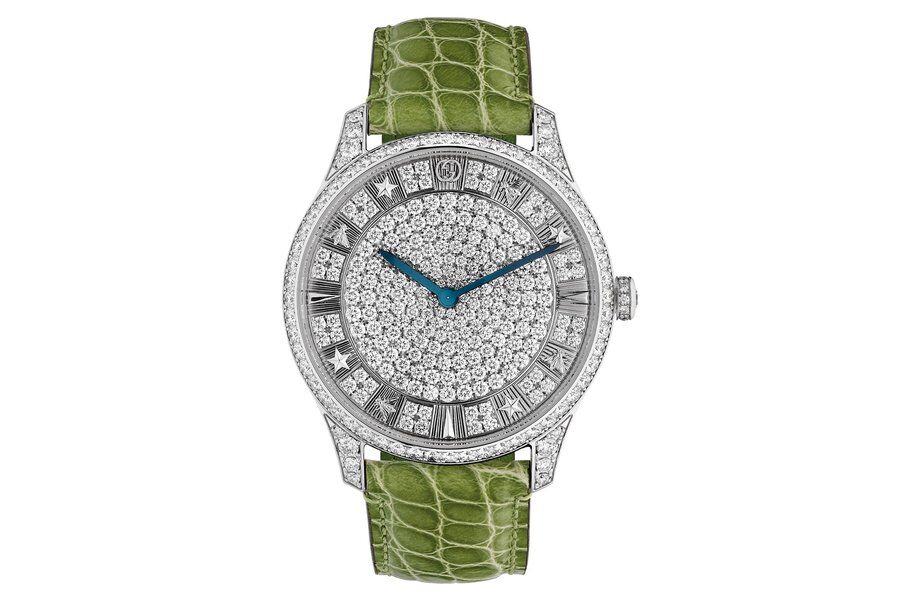 gucci g-timeless pave with green alligator strap