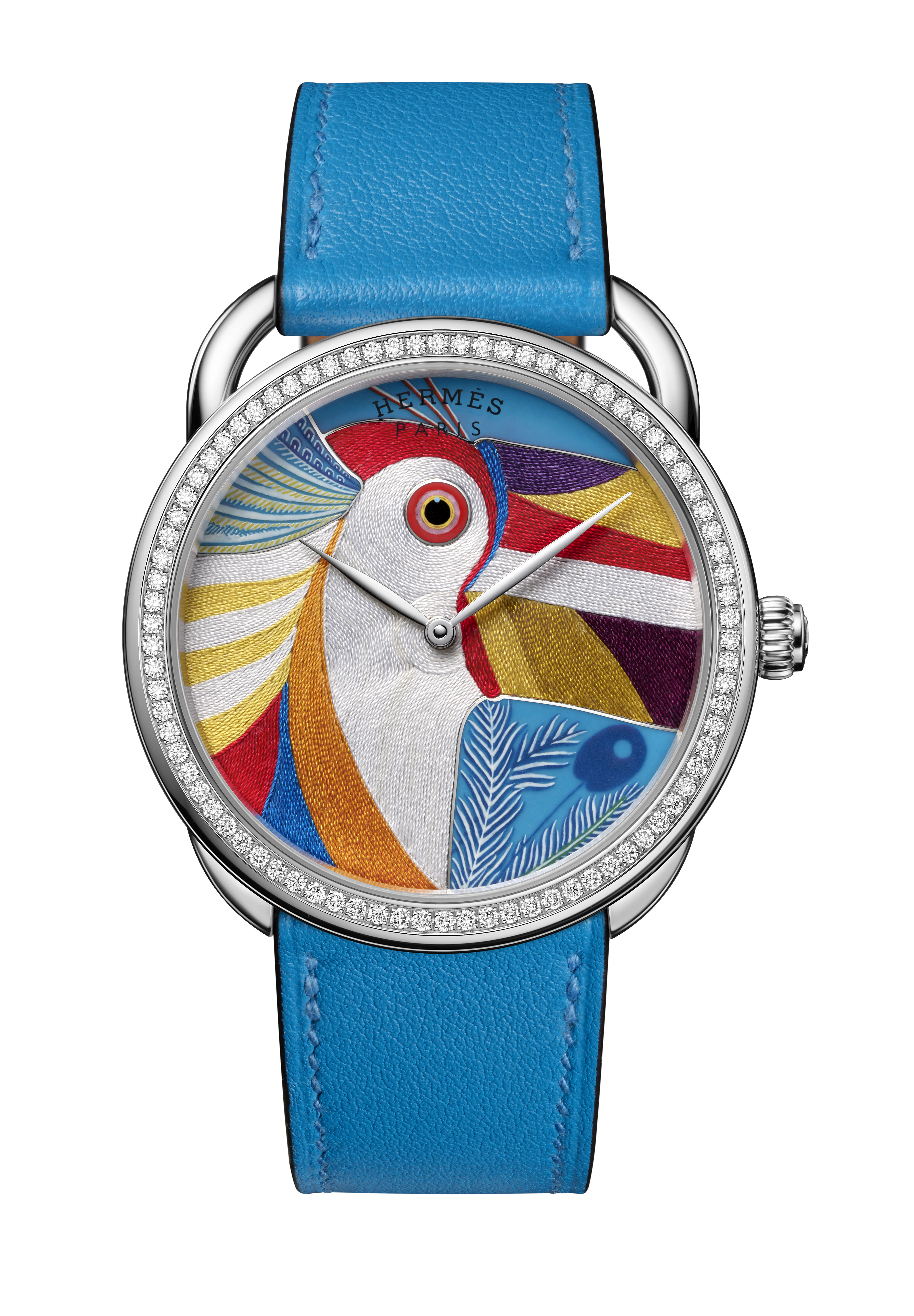 Đồng hồ Hermès “thêu” sợi tơ tằm và đính 82 viên kim cương