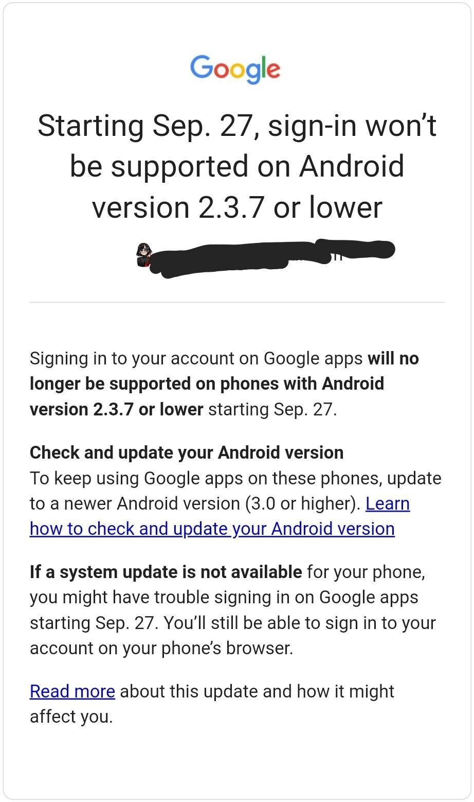 Google ngừng hỗ trợ các smartphone chạy Android 2.3.7 trở về trước