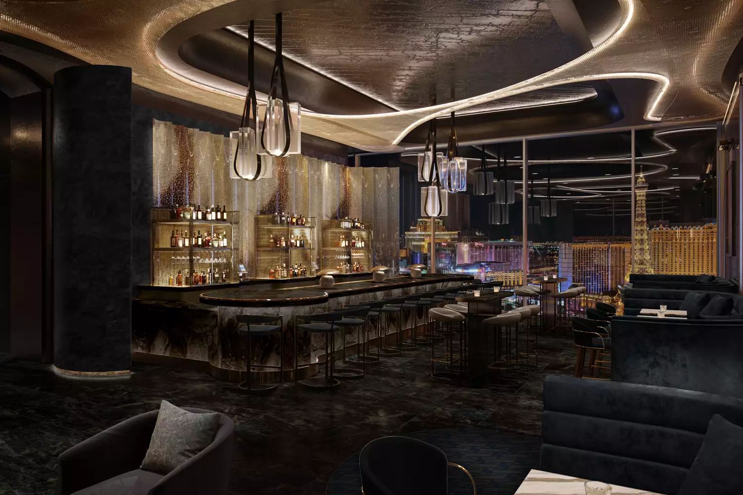 Kết xuất ý tưởng quầy bar đặc trưng tại Waldorf Astoria Las Vegas