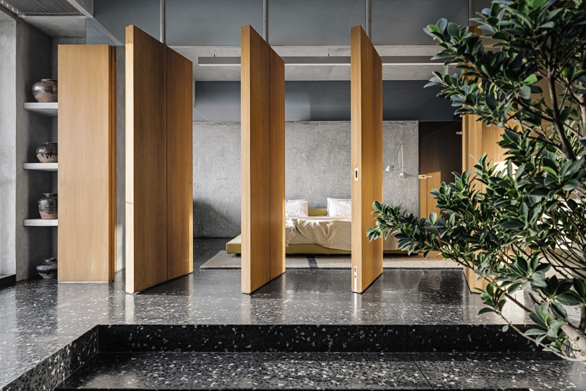 Căn penthouse thiết kế tối giản với vật liệu thô mộcCăn penthouse thiết kế tối giản với vật liệu thô mộc