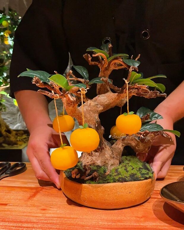 Món tráng miệng độc đáo với những viên kem yuzu được chef cắt từ trên cây đem xuống cho thực khách