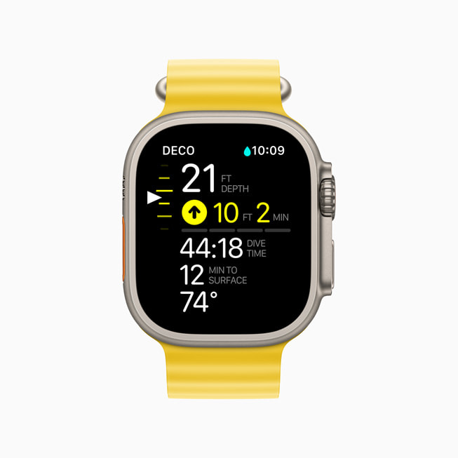 Chức năng của ứng dụng Oceanic+ hiển thị trên Apple Watch Ultra.