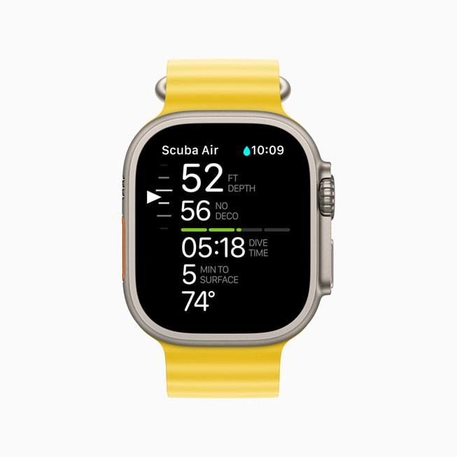 Apple Watch Ultra hiển thị màn hình Scuba Air trong ứng dụng Oceanic+.