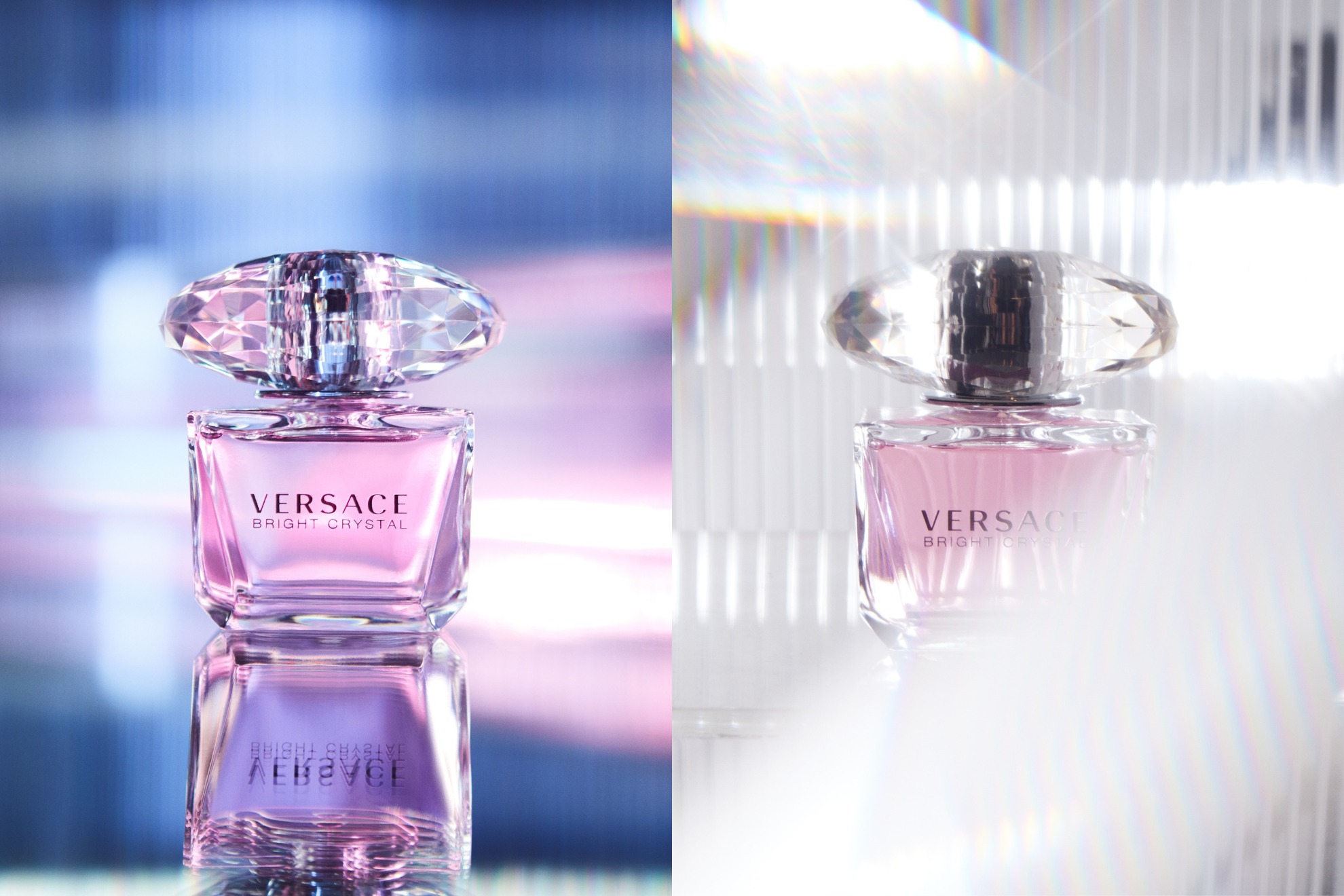 Versace Bright Crystal sở hữu thiết kế tựa viên pha lê hồng, phản chiếu ánh sáng huyền ảo