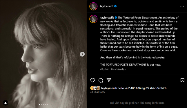 Taylor Swift "thả xích" album The Tortured Poets Department: Vẻ đẹp của nỗi đau